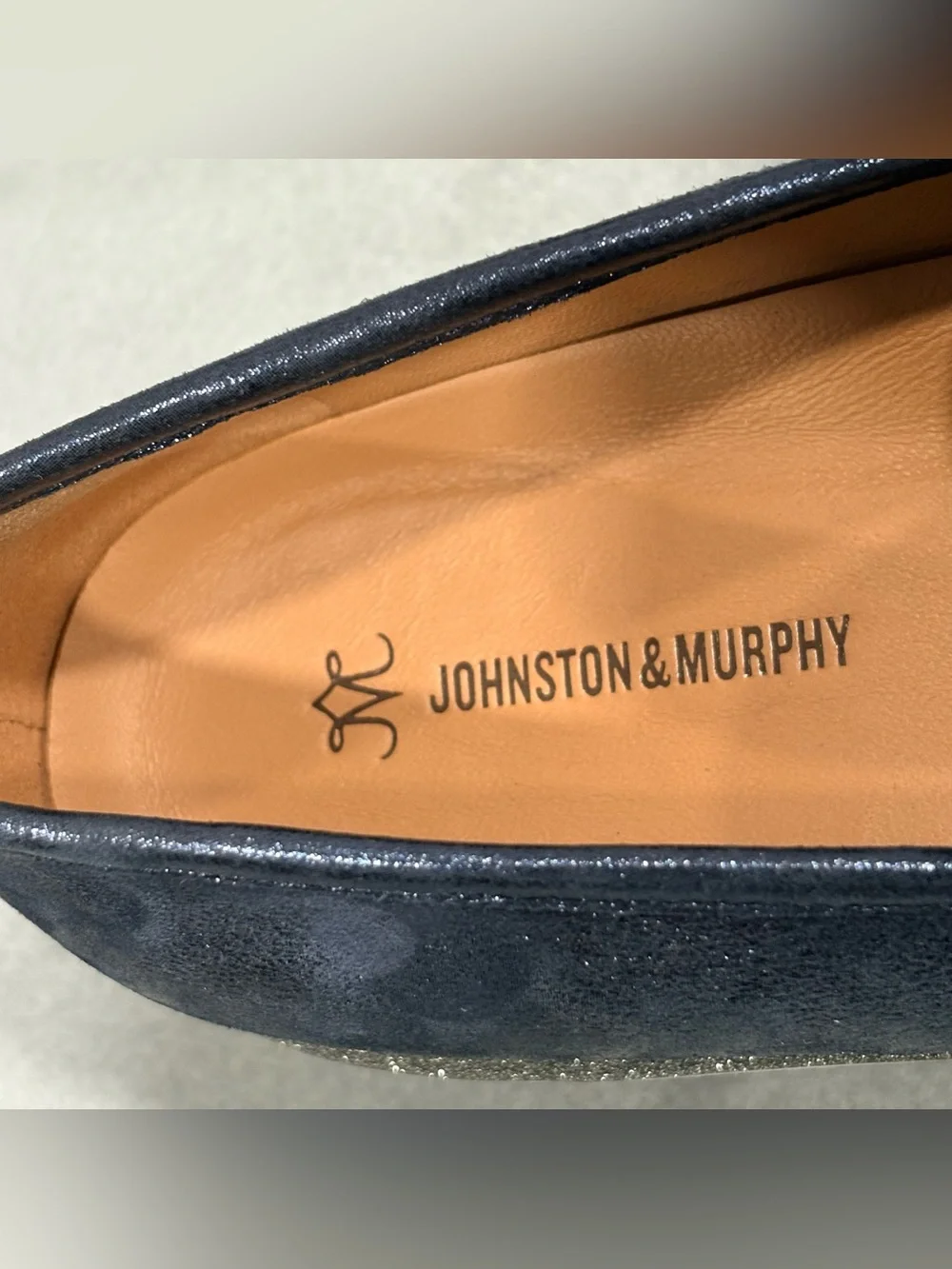 Johnston & Murphy Gracelyn Navy Blue Silver Platform Tassel Loafer Sz 7M